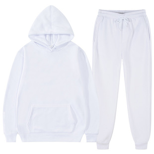 Cross-border men's and women's sweater suit solid color leisure sports fleece sweater pants two suit can be made LOGO
