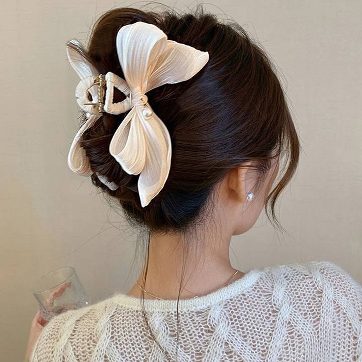 [beige] chiffon bow gripper about 13cm