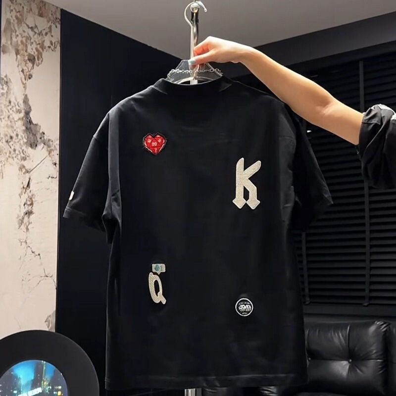 アメリカのハイストリート刺繍メンズ半袖Tシャツ夏のファッショントレンドハンサムな半袖若者カジュアルTシャツ|undefined