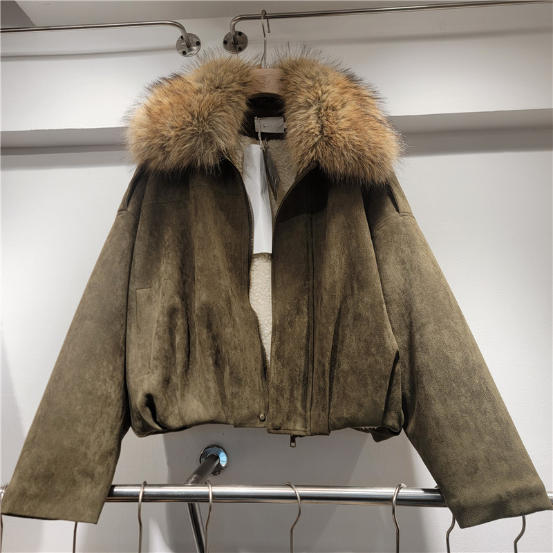 Estilo europeo y americano de alto nivel desmontable cuello de lana de peluche grueso chaqueta de algodón de mujer perezosa chaqueta corta de moda