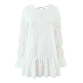 2025欧美风秋女装刺绣立体花朵露背马蹄袖连衣裙  1669