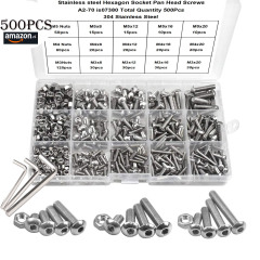 500pcs304 ステンレス鋼カップフラットカップ/カップヘッド六角ネジナットレンチセット M3M4M5 ネジ