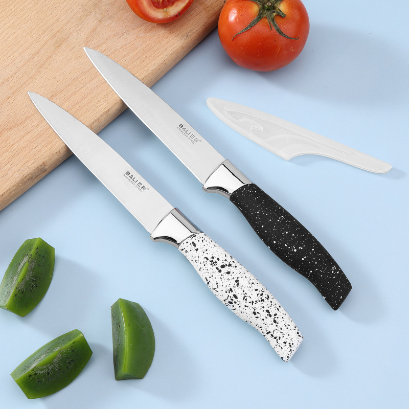 Spot al por mayor caja de exhibición de acero inoxidable herramienta galvanoplastia mango de punto de pulverización juego de cuchillos de frutas afiladas juego completo para el hogar