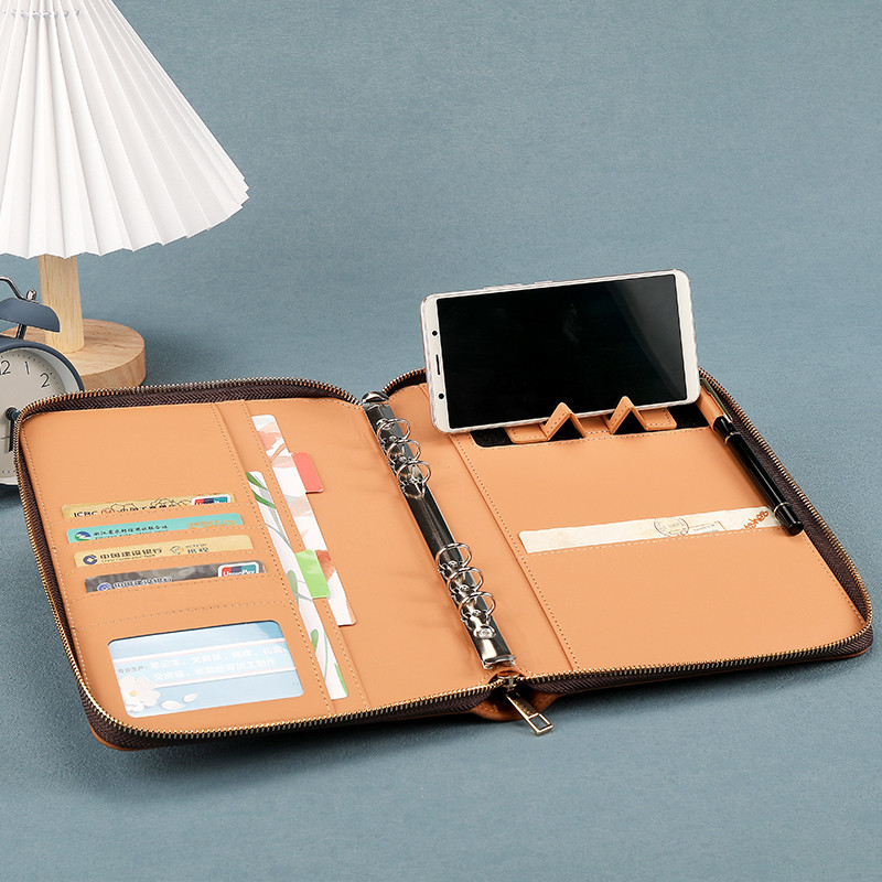 ビジネスノートブックカスタム A6B5 ルーズリーフブックジッパーバッグオフィスメモ帳多機能マネージャークリップ会議ブック