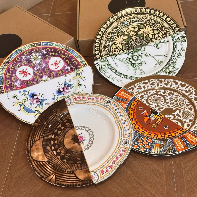 轻奢意大利中西合璧骨瓷釉下彩餐盘27.5cm礼盒包装送礼自用