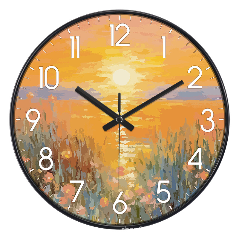 Reloj pastoral moderno nórdico de lujo ligero, reloj de pared de radio para sala/dormitorio/hogar, reloj de cuarzo de arrebol