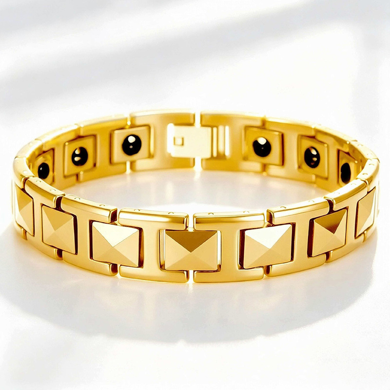 European and American Cross-Border Men's Bracelets New Models in Stock Wholesale 12mm Precision Ceramic Engraved Gold Magnetic Bracelet