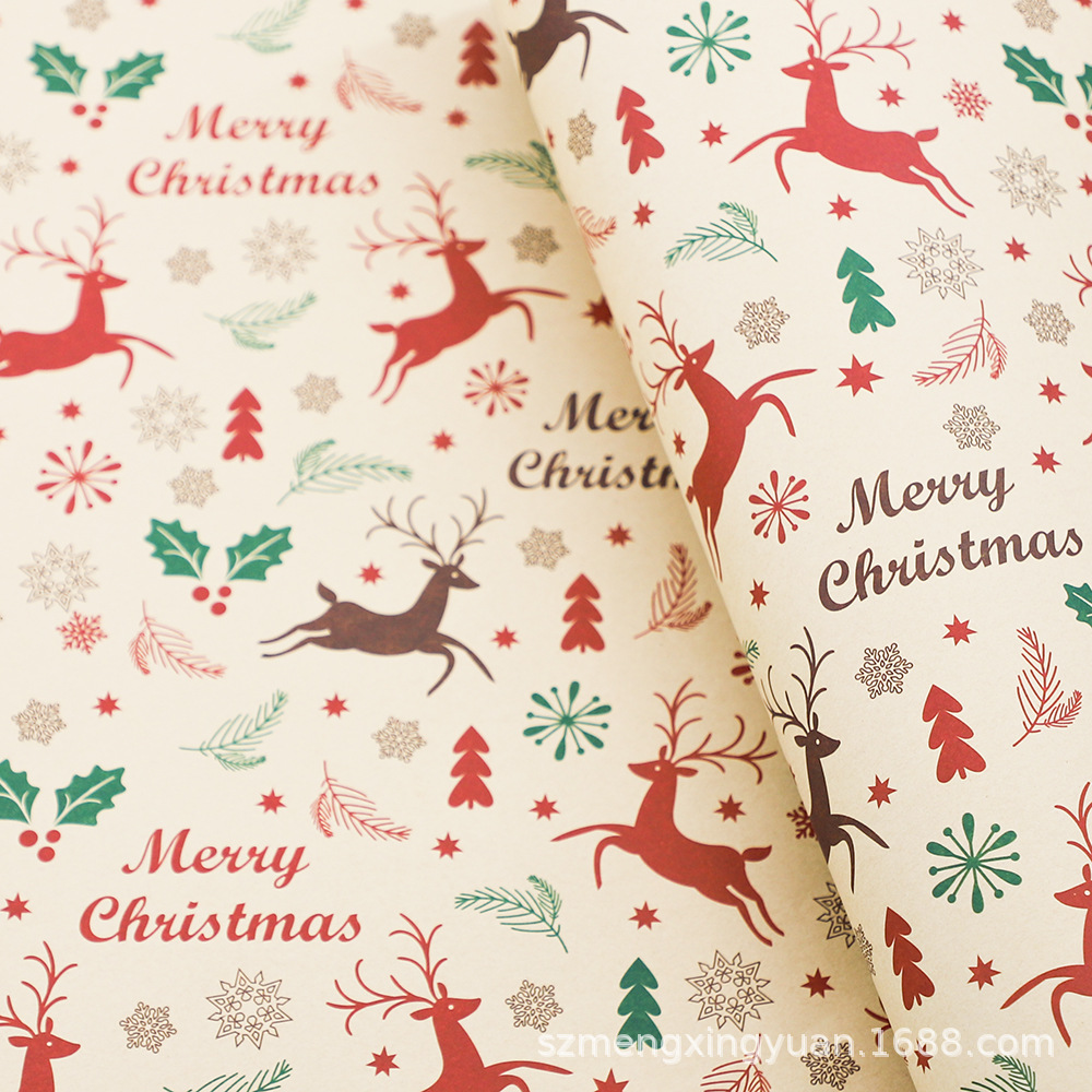 Festival de Navidad creativo regalo de Nochebuena caja de regalo papel de embalaje de dibujos animados lindo papel de embalaje Kraft