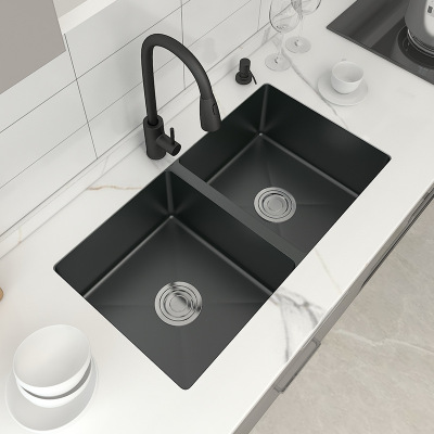 kitchen Trays Audience Double groove black Sink 304 Stainless steel household thickening manual Water table water tank