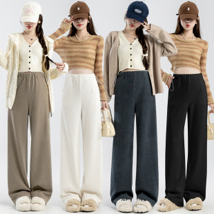 7301-1 Nine Points 7301 Pants Pregnant Women's Side Drawstring Pocket high quality European Cotton Velvet Straight Leg Pants Casual Wide Leg Pants