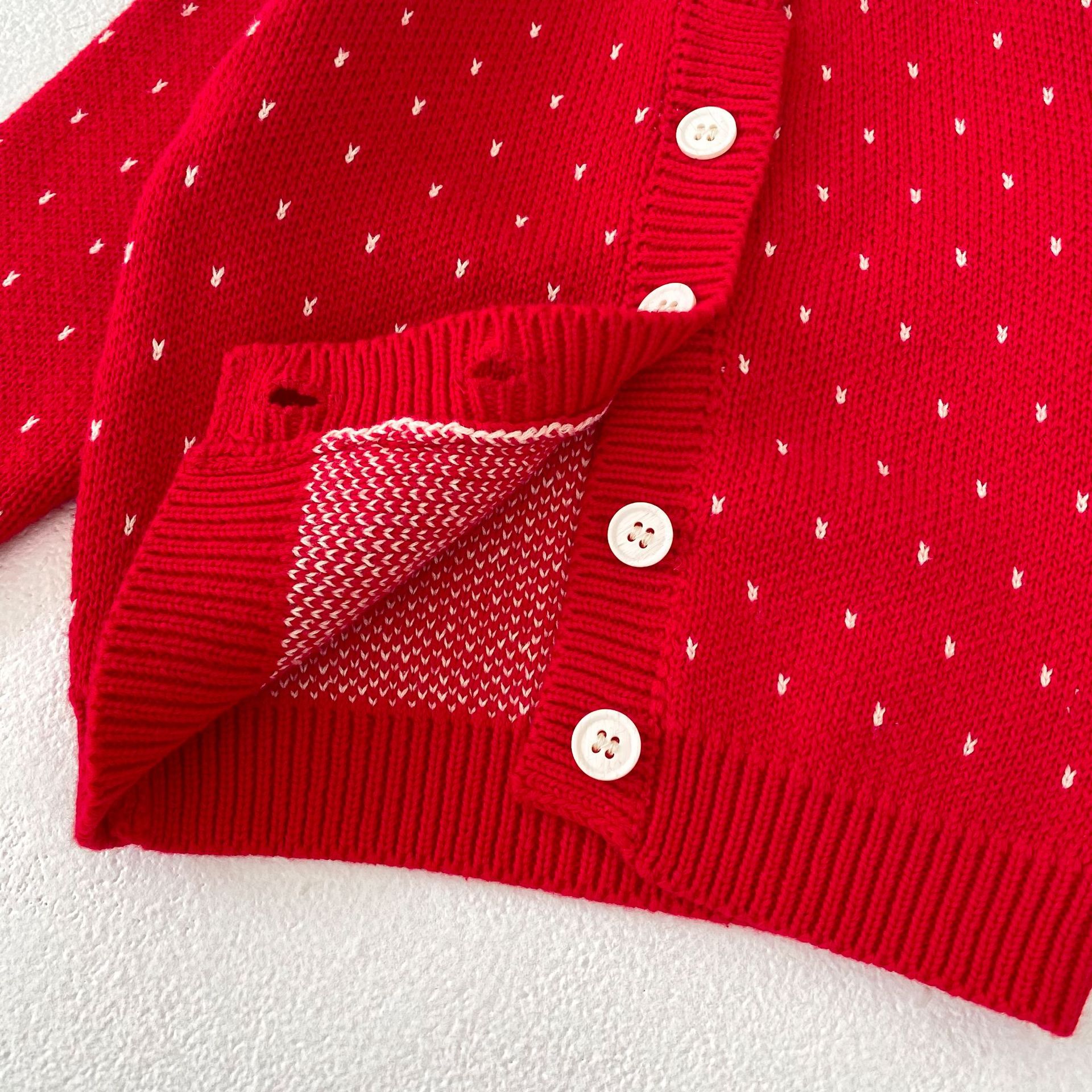 Autumn Children's Fashionable Sweet Baby Girl's Jacquard Red Knitted Coat Cardigan
