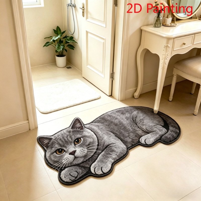 Transfronterizos de dibujos animados felinos imitando almohadillas de cachemir inodoro visual 3D absorción de agua alfombra de suelo sucia alfombra de suelo de baño doméstica resistente al desgaste
