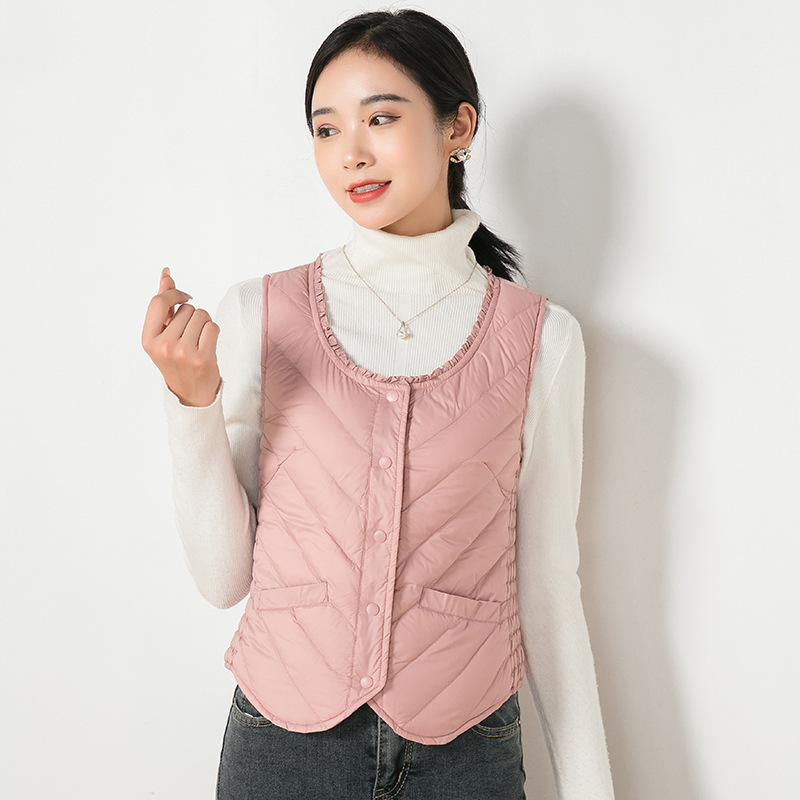 Petite Autumn/Winter Lightweight Ribbed down Vest for Women, Slim Fit Vest with Chanel Style, Lightweight Waistcoat