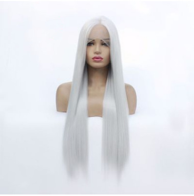 Comercio exterior Europa y América popular dama blanca larga pelucas de cabello recto fibra química frente fabricantes de encaje al por mayor LW0053