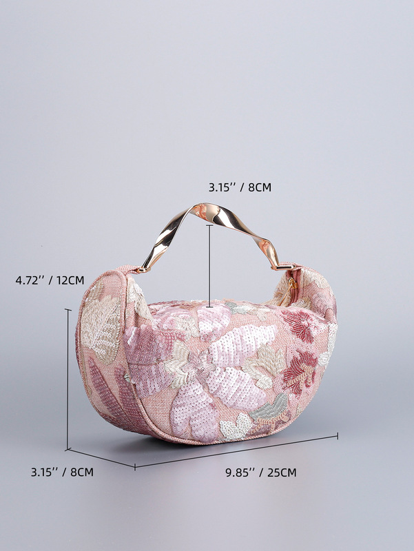 2025 新スパンコール刺繍花ハンドヘルド小さなバッグ女性のクロスボーダー Mori Meng シンプルな刺繍花トートバッグ|undefined