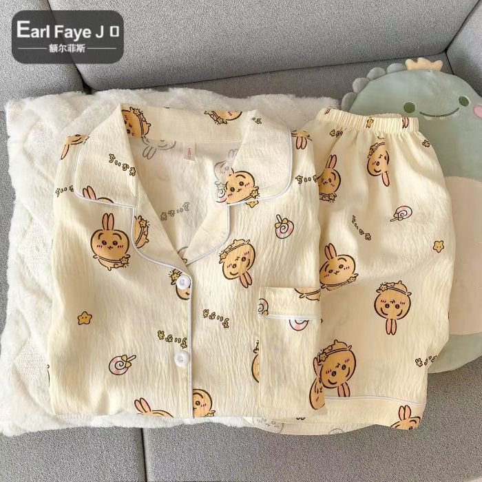 Venta al por mayor transfronteriza nube de algodón 120G estilo caliente pijamas mujeres verano dulces pantalones cortos de manga corta dibujos animados ropa para el hogar traje