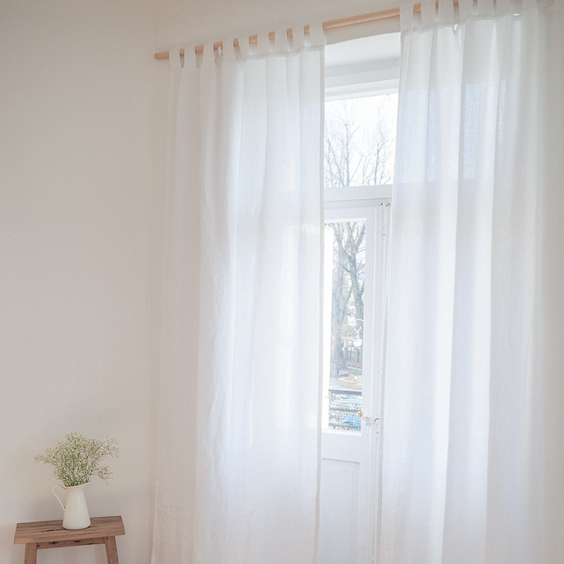 Scandinavian Style Simple Pure Linen Sunshade High Weight Punch-Free Living Room Balcony White Semi-Blackout Curtain Customization