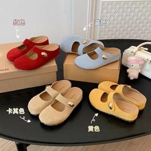 牛皮版~葡萄妈同款内增高小金豆圆头软萌玛丽珍半拖勃肯鞋女夏季