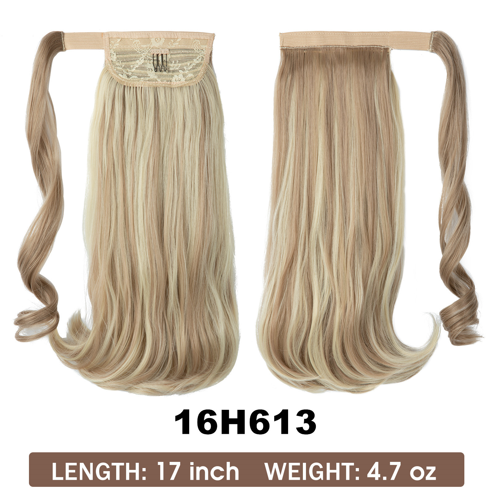Synthetic hair long straight hair elastic Velcro synthetic fiber wig ponytail braid_voghion.com