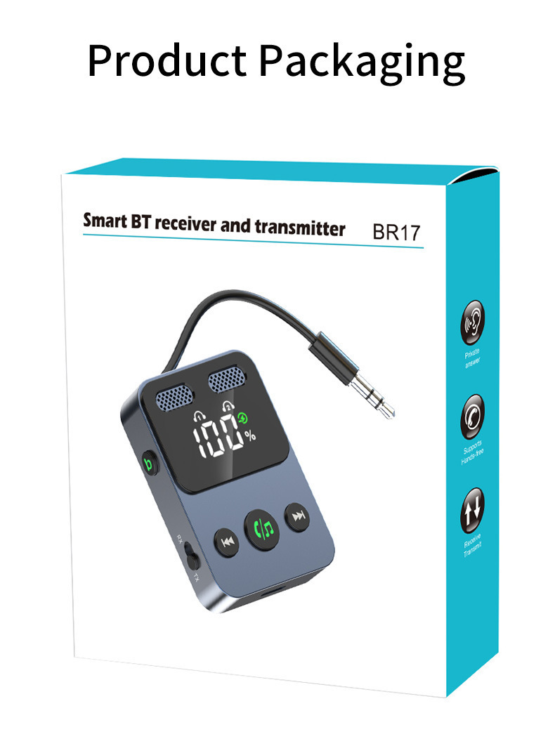 BR17 Bluetooth receiver transmitter with subwoofer one-to-two integrated storage cable audio two-in-one adapter