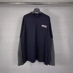 パリ高バージョン24潮牌B家の新型コーラ波ロゴ刺繍偽2枚のシャツ袖長袖