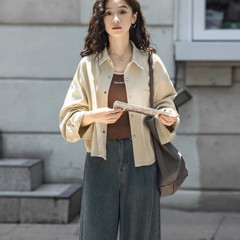 小个子短款纯棉外套2025秋季新款小众简约宽松气质休闲百搭夹克女|undefined