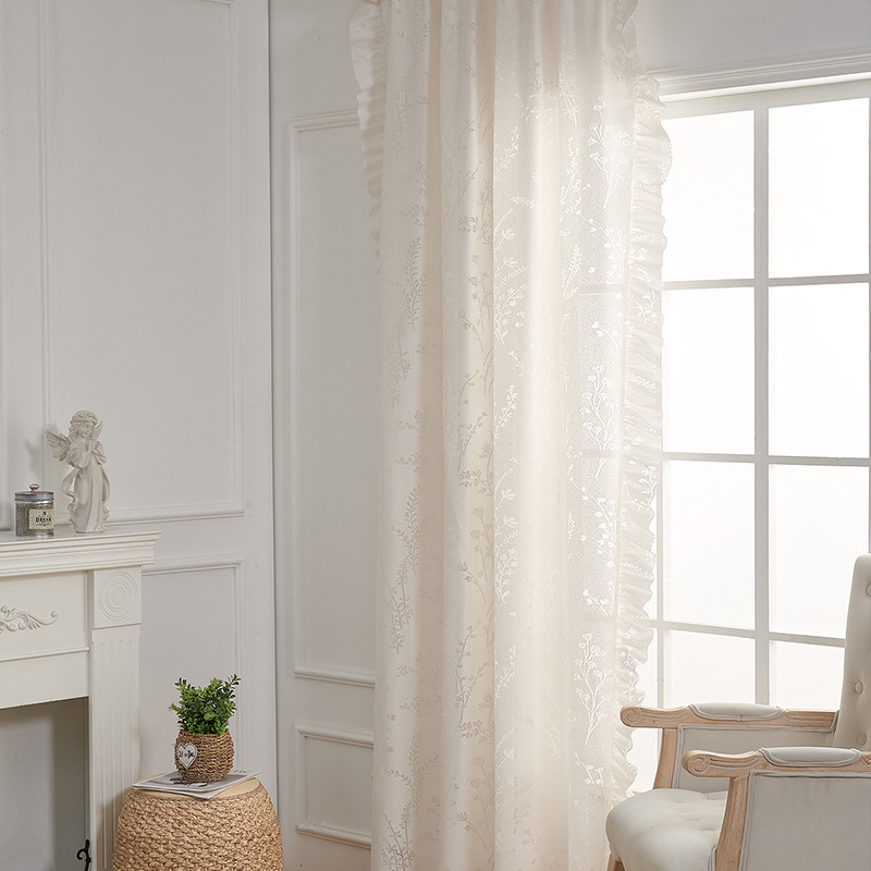 American Style Reed Flower Ruffle Blackout Curtains For Living Room_voghion.com