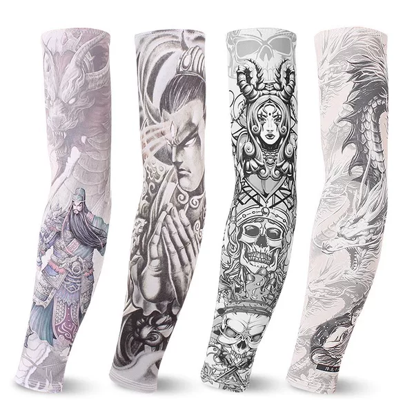 Summer Ice Silk Sun Protection Arm Sleeves Cycling Arm Covers Floral Tattoo Arm Protectors for Men and Women