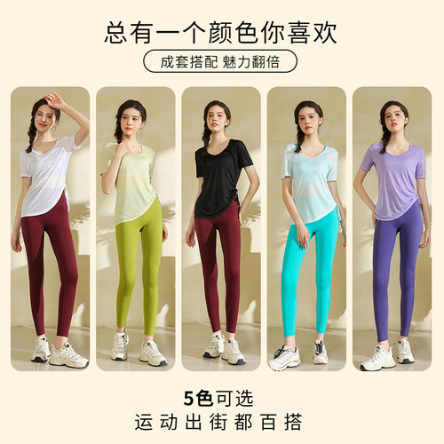 lulu yoga clothes top summer thin sports t-shirt women's running fitness clothes loose irregular yoga shirt
