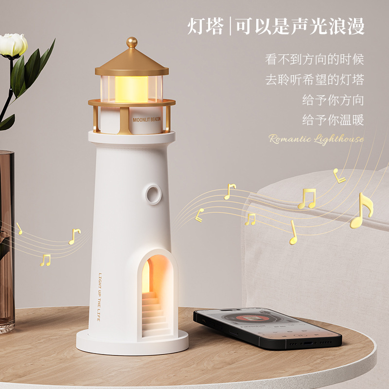 月光灯塔氛围感投影灯卧室床头人体感应灯伴睡灯桌面创意蓝牙音响|undefined