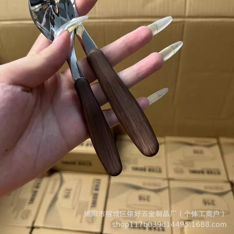 新しい ins 316 ステンレス鋼子供用スプーン模造木目ハンドルテーブルスプーン離乳食サプリメントスプーン食べるスプーン|undefined