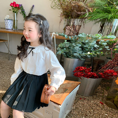 艾摩貝貝兒童花邊娃娃領白襯衫女童韓版百搭學院風水洗棉柔軟襯衣