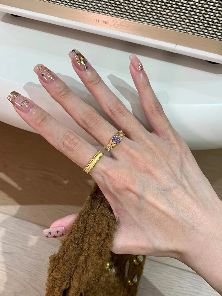 Golden retro purple small design matte ring