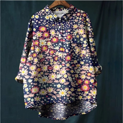 Cross-Border Shirts 2025 Foreign Trade New Women's Tops Shirt Collar Printing Amazon Independent Station Factory D Production