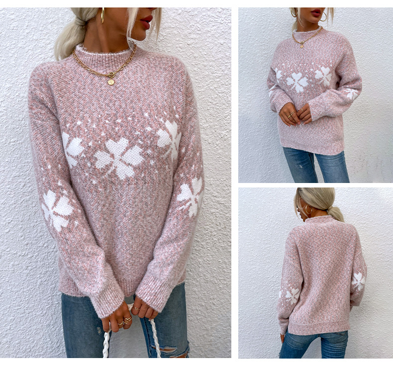 Half High Neck Snowflake Pattern Sweater NSMMY82652