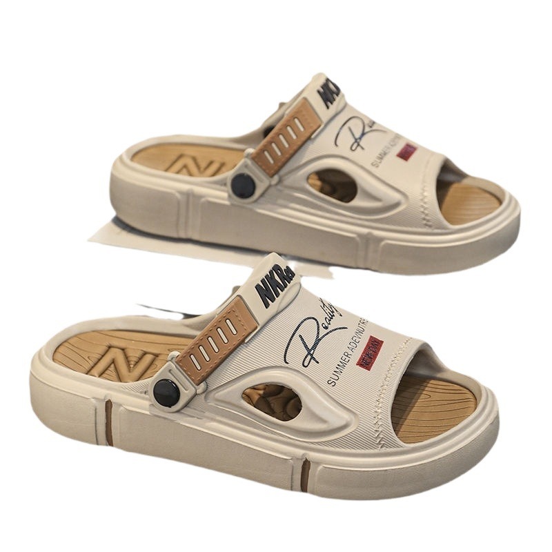 Sandalias y pantuflas de distribución transfronteriza para hombres, ropa exterior de verano, suela gruesa, sensación de mierda, sandalias de playa, tendencia, conducción de dos manos, talla grande