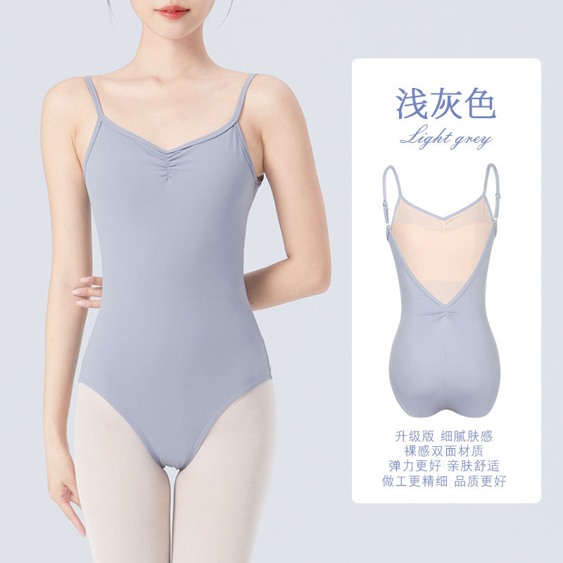 Ropa de baile para adultos y mujeres, ropa de entrenamiento con tirantes de verano, ropa de cuerpo sin espalda grande de nailon, ropa de una pieza con tirantes ajustables
