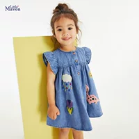 Little maven европейская и американская девушка джинсовая юбка с короткими рукавами летняя детская юбка наклейка вышитая мультяшная мода детская юбка