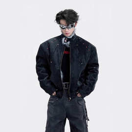 雪地银狐黑色重磅狼毛座山雕棉衣外套男秋冬加绒加厚保暖棉服皮衣