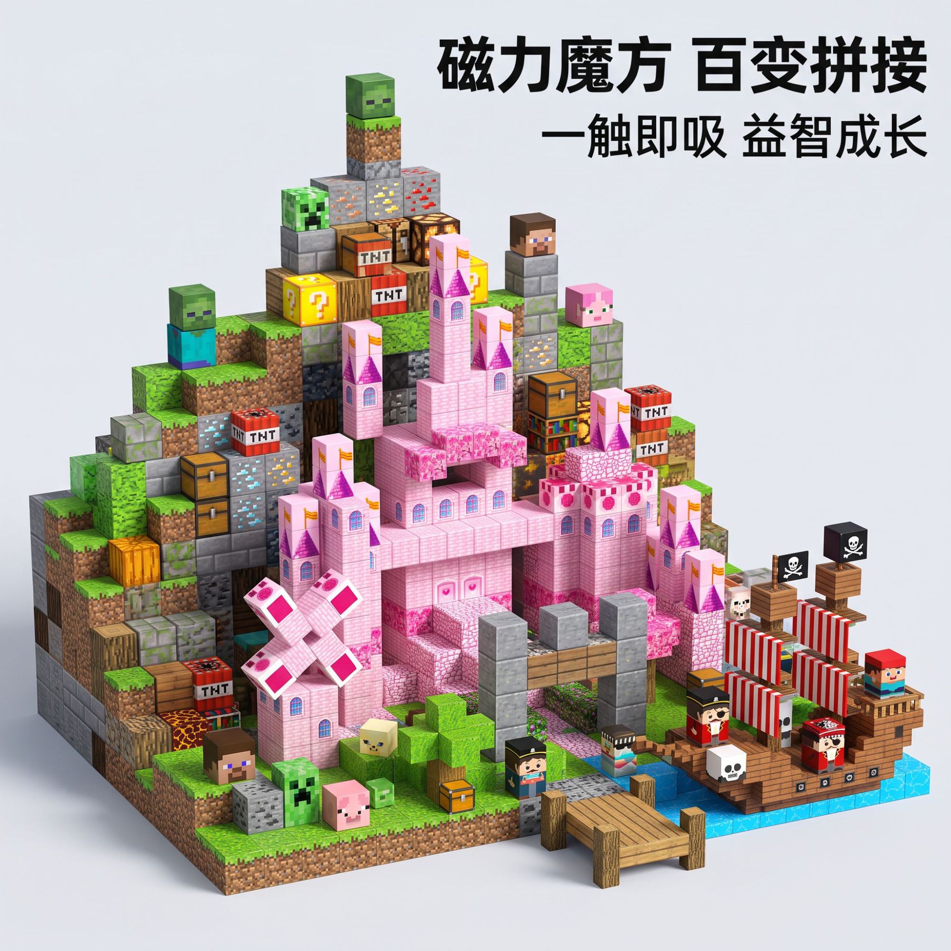 指定3.0磁吸方块积木拼搭益智玩具我的磁力世界方块拼装创意礼物