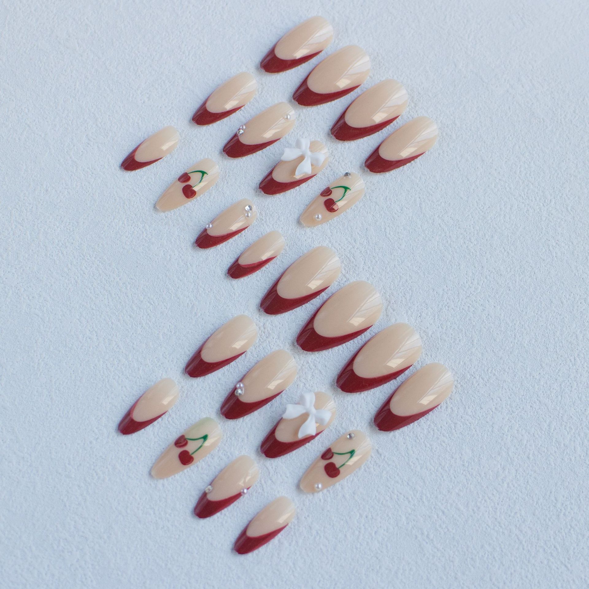 Cute Retro Cherry Bow Knot Plastic Press-on Nails 1 Set display picture 3