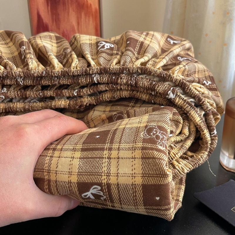 2025 nuevo estilo Clase A de algodón de grado materno e infantil Hilo de una sola capa a cuadros Sencillo de cama de textiles para el hogar Nantong simple Funda de cama