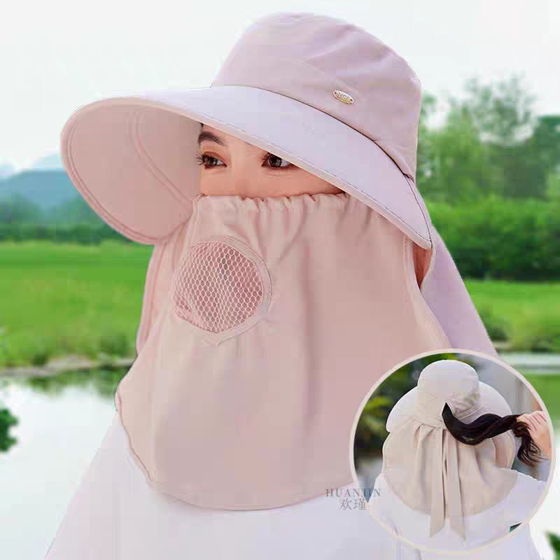 夏季全面遮臉太陽帽子女戶外採茶帽薄款雪紡遮陽披肩防曬紫外線帽