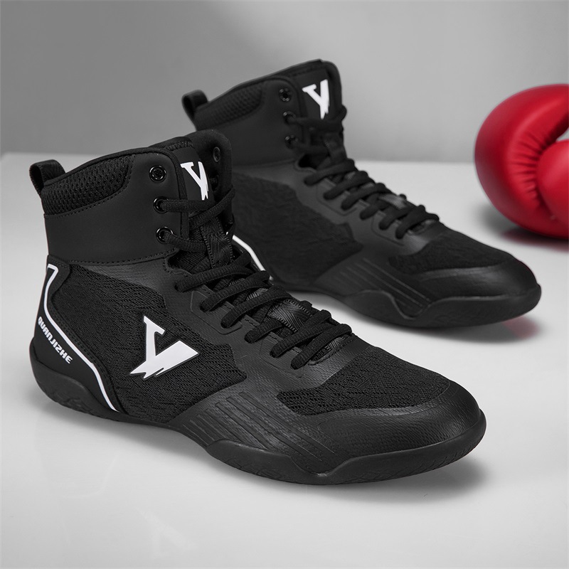 Boxing Shoes, Wrestling Shoes, Chinese-Style Rubber Shoes, Genuine Leather, Wear-Resistant, Non-Slip, Breathable, Squat Gym-Specific Training Shoes