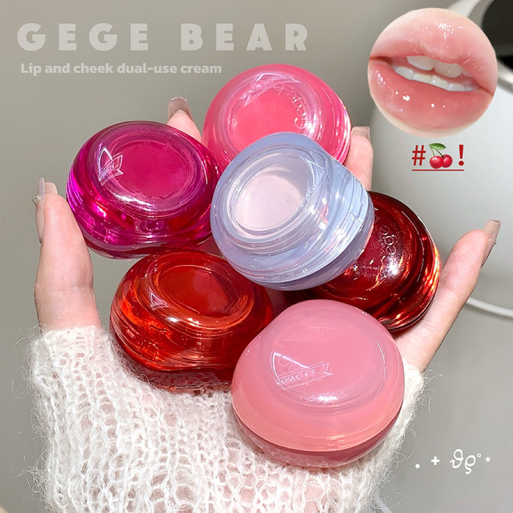 Gege Bear Moisturizing Gel Crema de doble uso para labios y mejillas Reparando el maquillaje natural Maquillaje de lápiz labial de rubor para estudiantes mate
