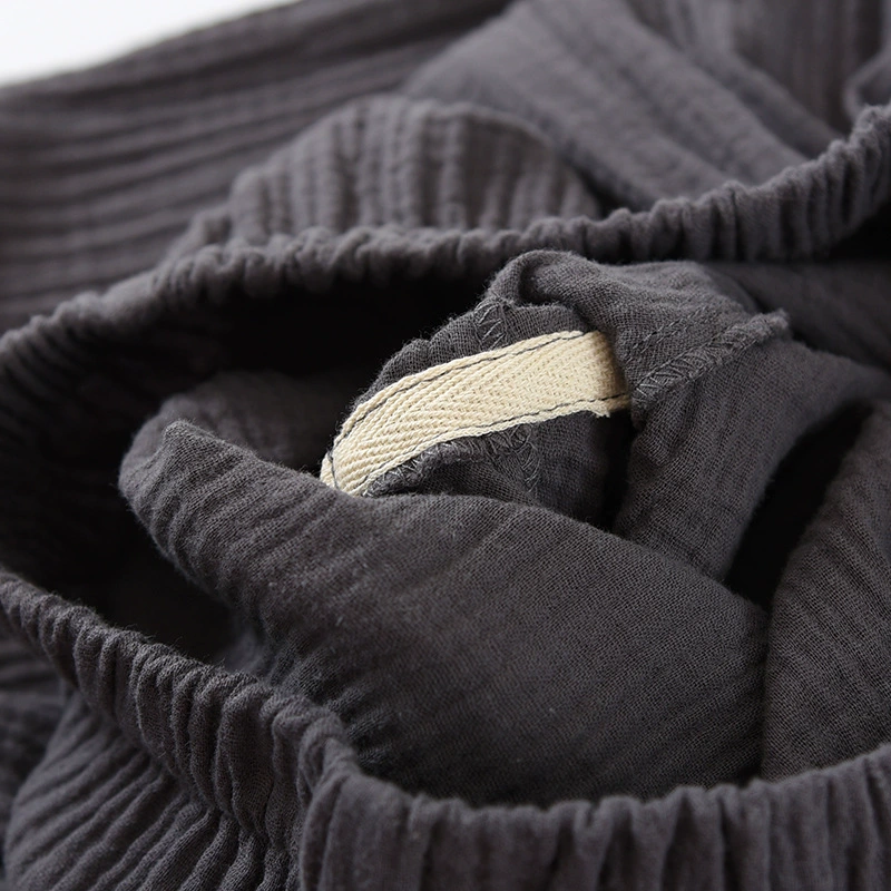 Хлопковый марля pijama, набор, тонкие брюки для отдыха, простой и элегантный дизайн, с коротким рукавом, оверсайз