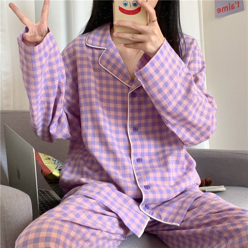 Cross-border Wholesale Spring & Fall Cardigan Pajamas Women's Long-sleeved Pants ins Cartoon Cute Thin Home Clothes Set Export