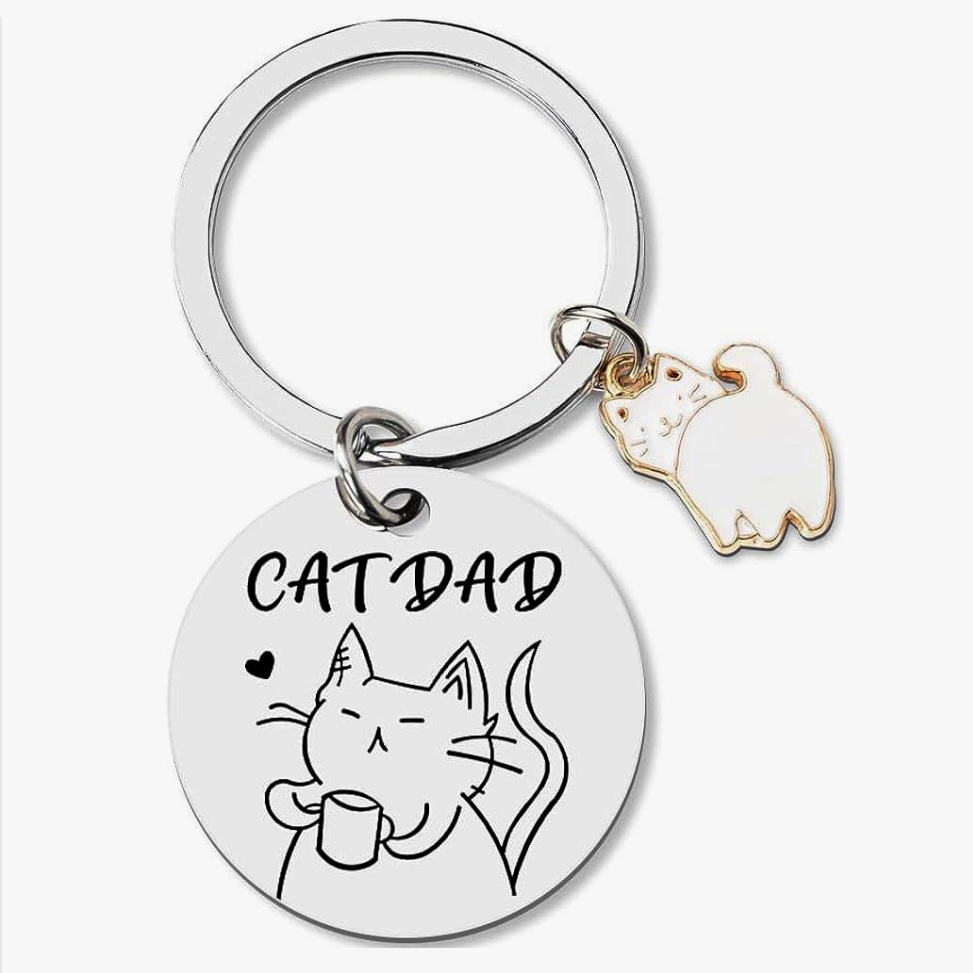 (2개) 국경 뜨거운 귀여운 재미있는 고양이 고양이 아빠 펜던트 펜던트 선물 스테인레스 스틸 키 체인