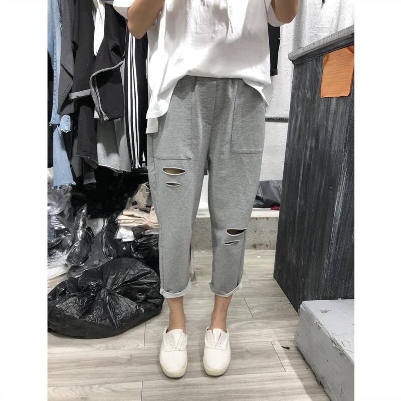 Fat Sister's Hole Casual Pants Loose 200 Jin Women's Autumn Straight-tube Sports Pants Suitable for Pants with Thick Thigh and Thigh Roots