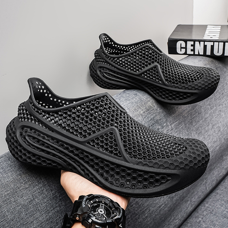 Impresión 3D agujero zapatos pareja 2026 nuevo verano transpirable desgaste de fondo grueso pedazo sensación sandálias de playa para nadar